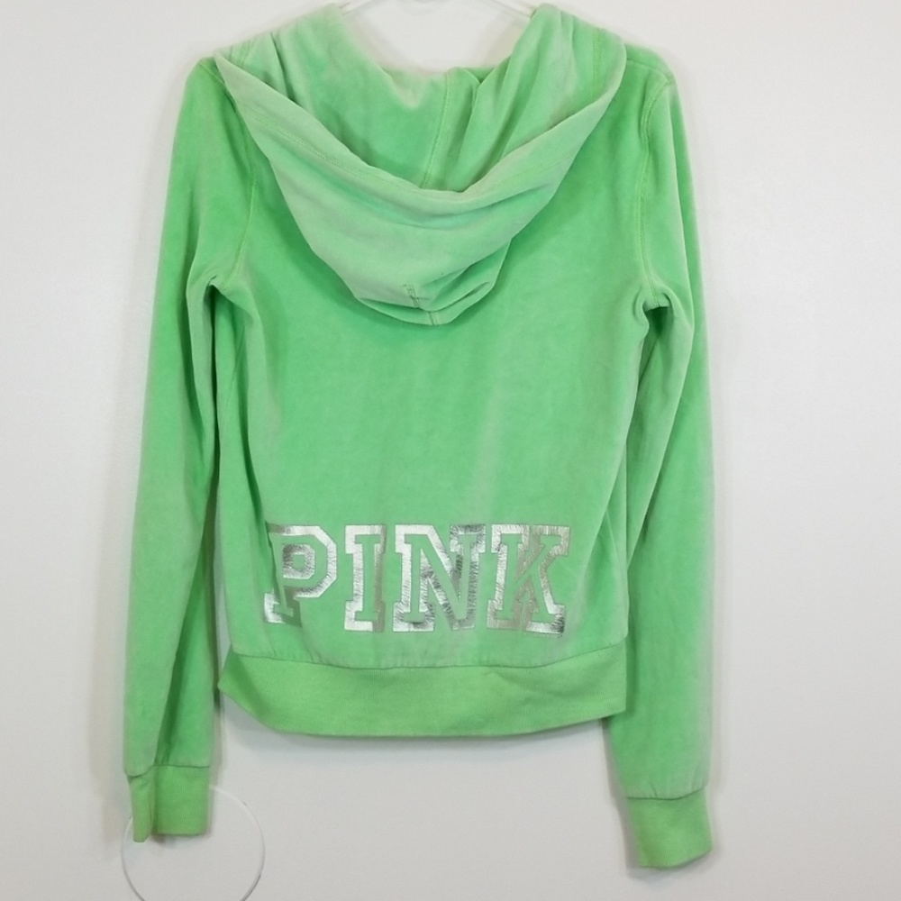 Pink Victoria Secret Vellour Lime Zip Up Hoodie